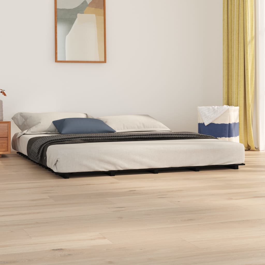 vidaXL Bed Frame Black 160x200 cm Solid Wood Pine