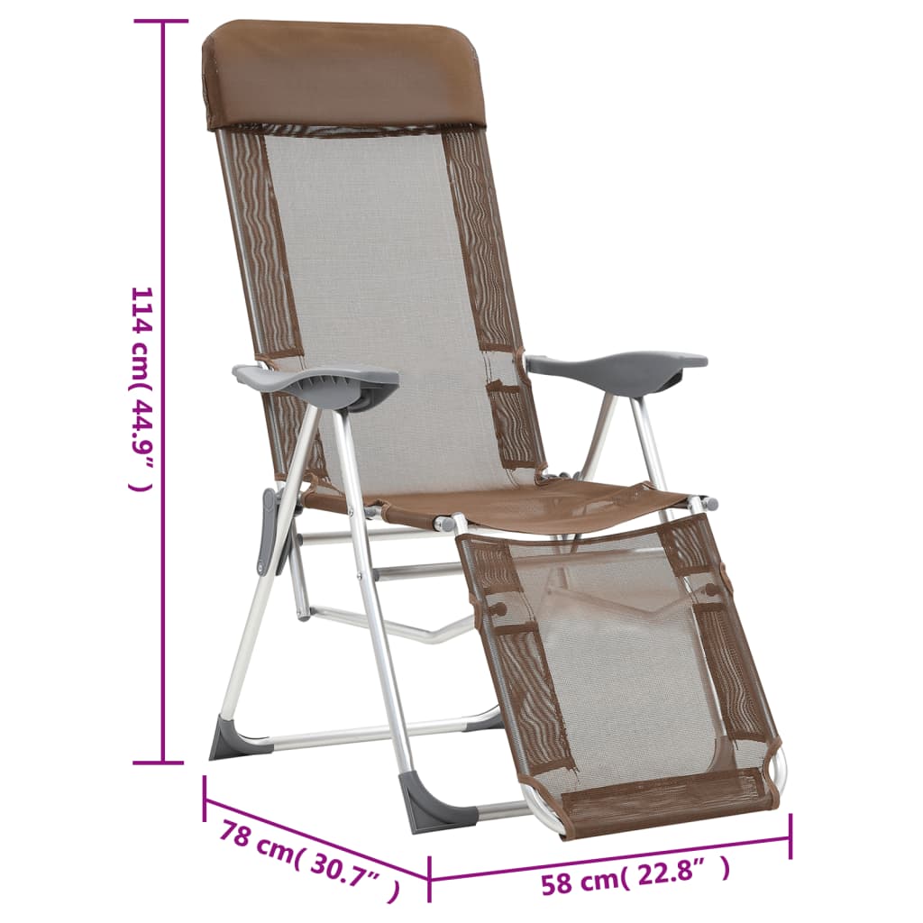 vidaXL Folding Camping Chairs with Footrests 2 pcs Brown Textilene