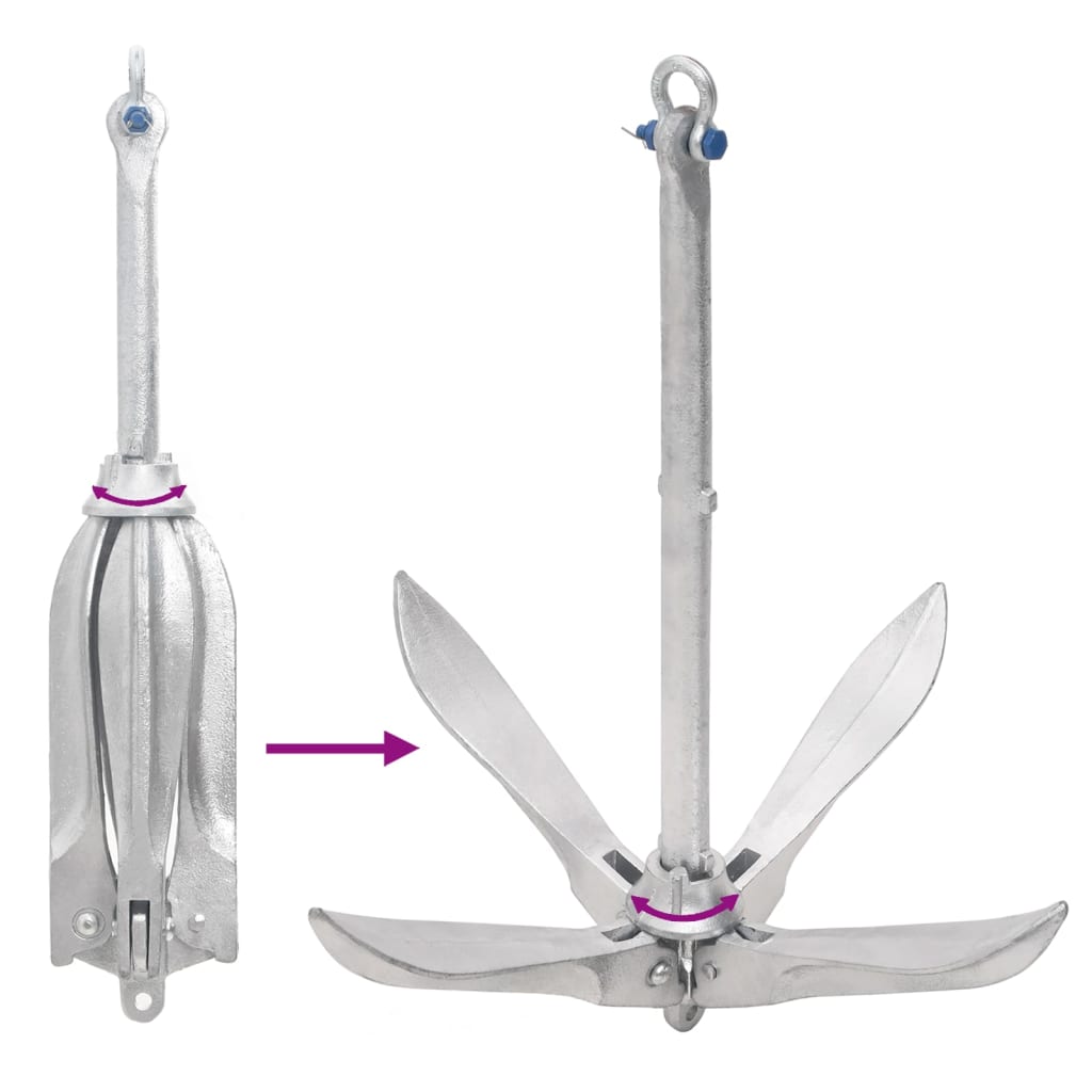 vidaXL Folding Anchor Silver 10 kg Malleable Iron