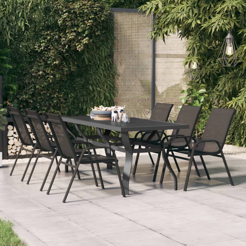 vidaXL Garden Table Grey and Black 180x80x70 cm Steel and Glass
