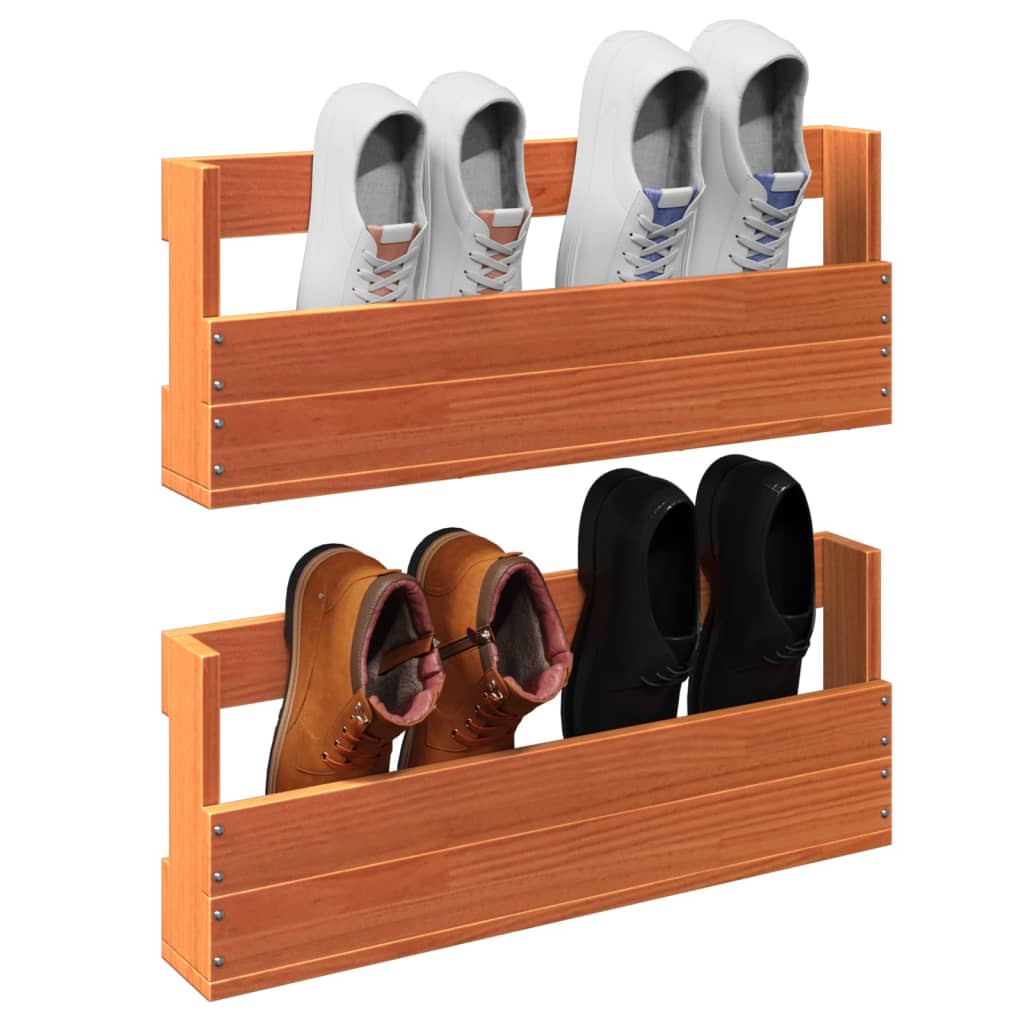 vidaXL Wall-mounted Shoe Racks 2 pcs Wax Brown 59x8.5x23.5 cm Solid Wood Pine