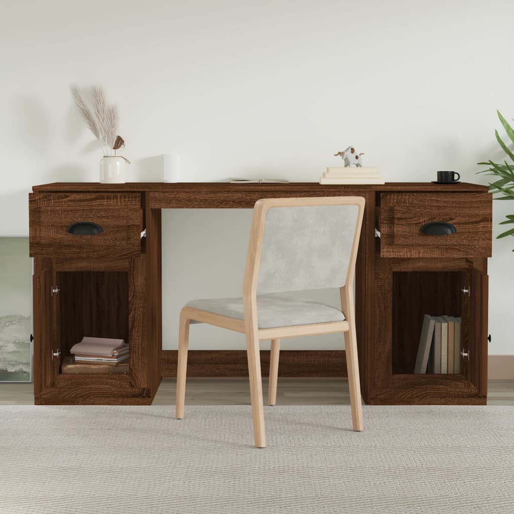 vidaXL Desk with Cabinet Brown Oak Engineered Wood