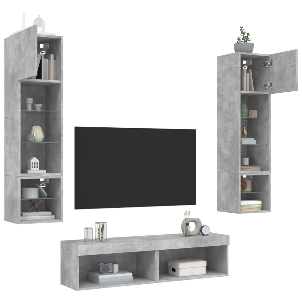 vidaXL 6 Piece TV Wall Units with LED Concrete Grey Engineered Wood