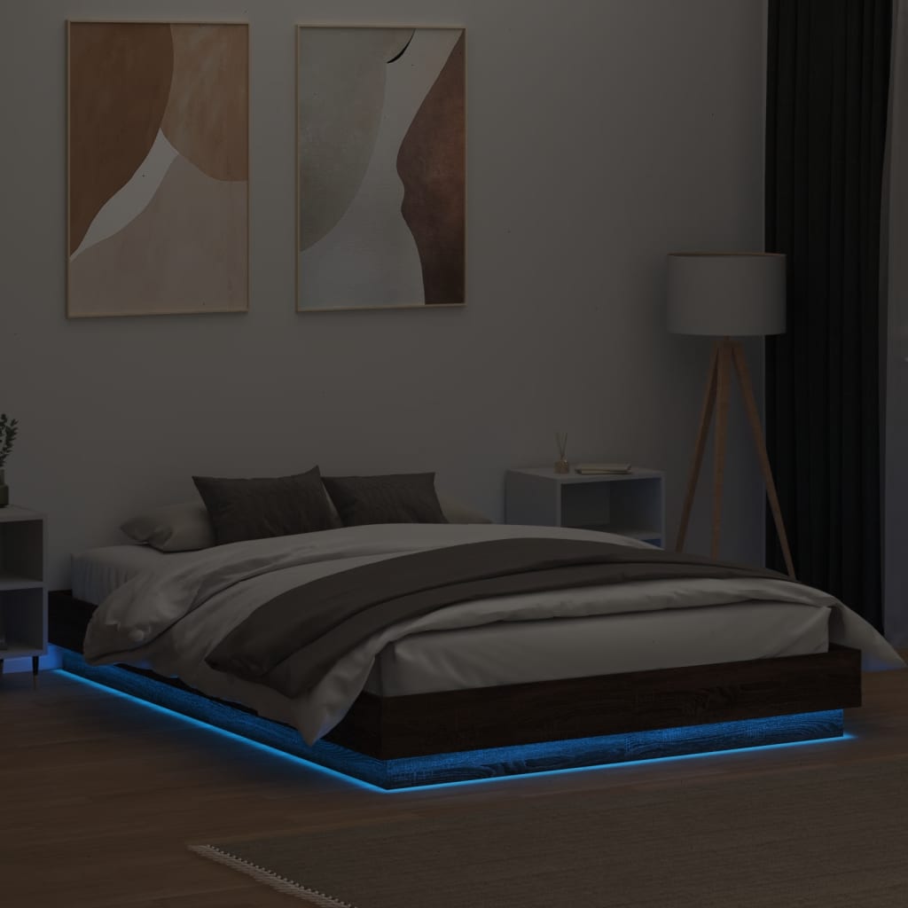 vidaXL Bed Frame with LED Lights Brown Oak 160x200 cm