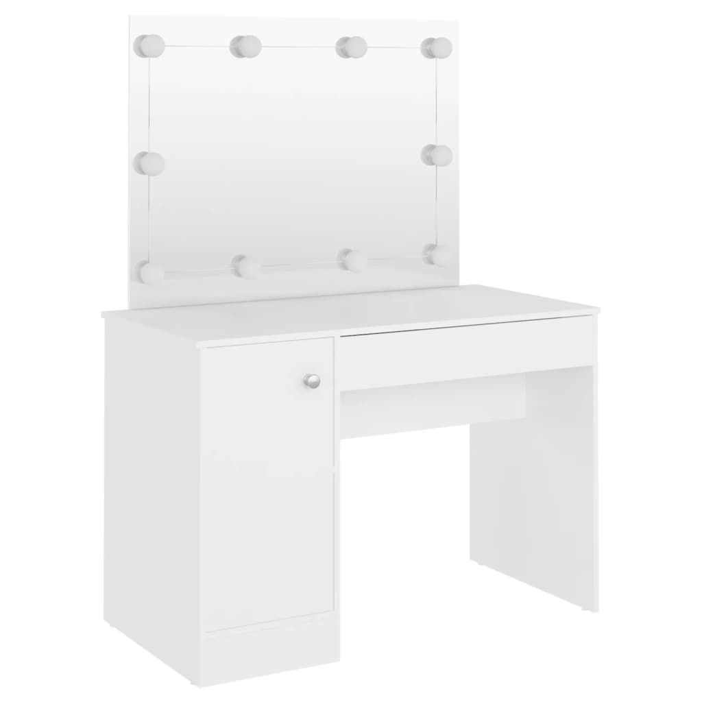 vidaXL Makeup Table with LED Lights 110x55x145 cm MDF White