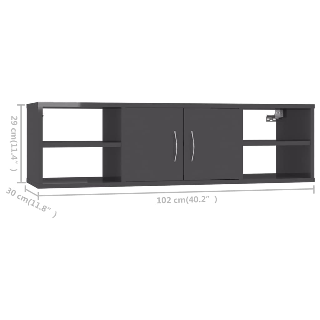 vidaXL Wall Shelf High Gloss Grey 102x30x29 cm Engineered Wood