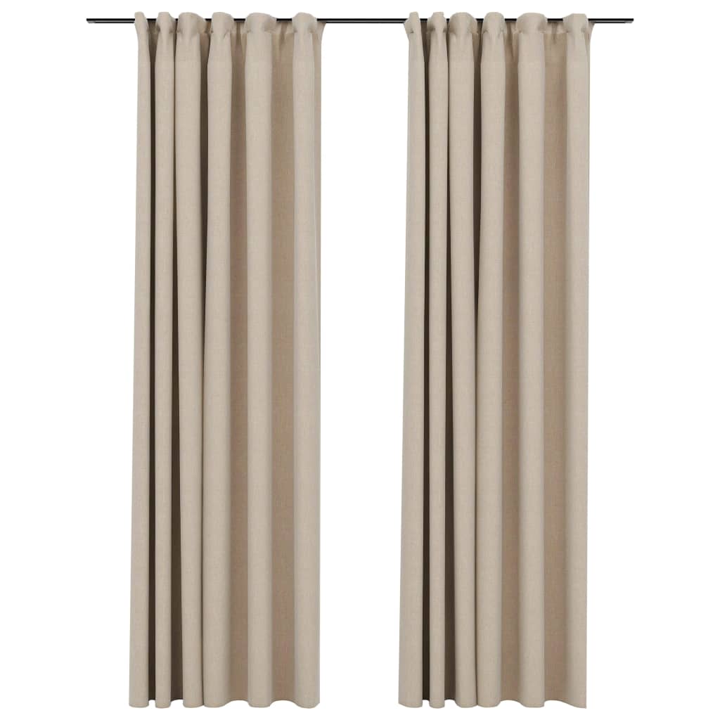 vidaXL Linen-Look Blackout Curtains with Hooks 2 pcs Beige 140x245 cm