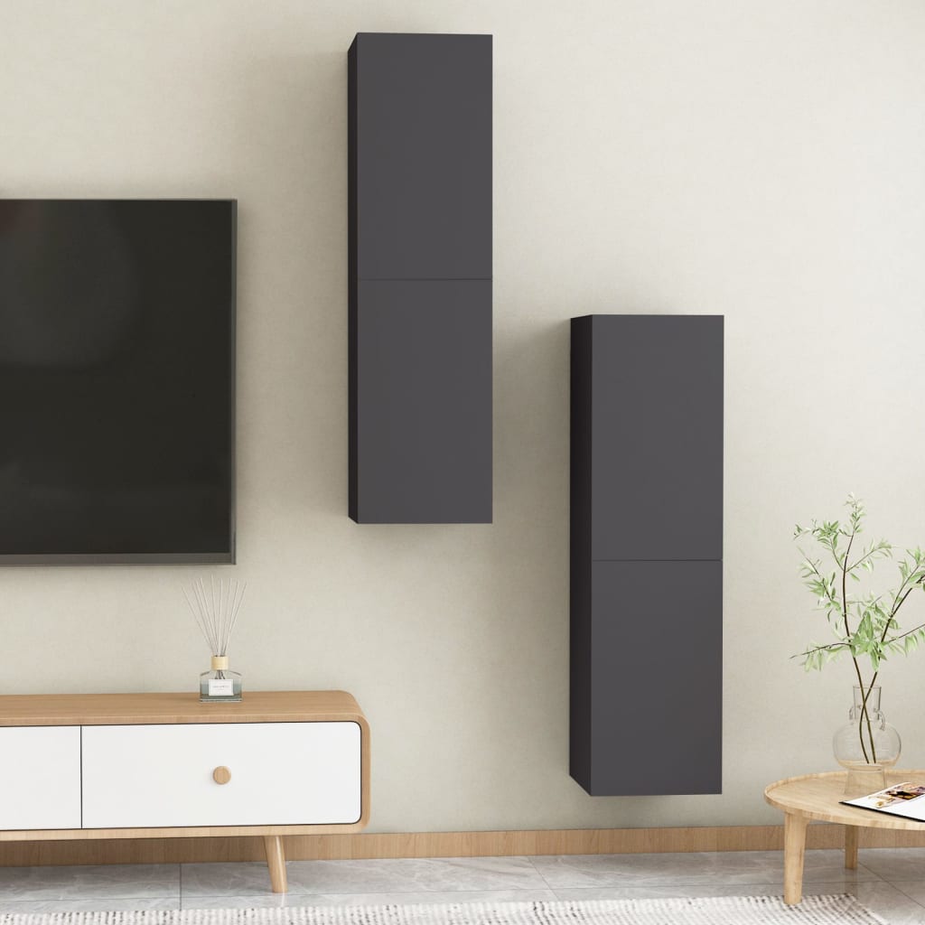 vidaXL TV Cabinets 2 pcs Grey 30.5x30x110 cm Engineered Wood