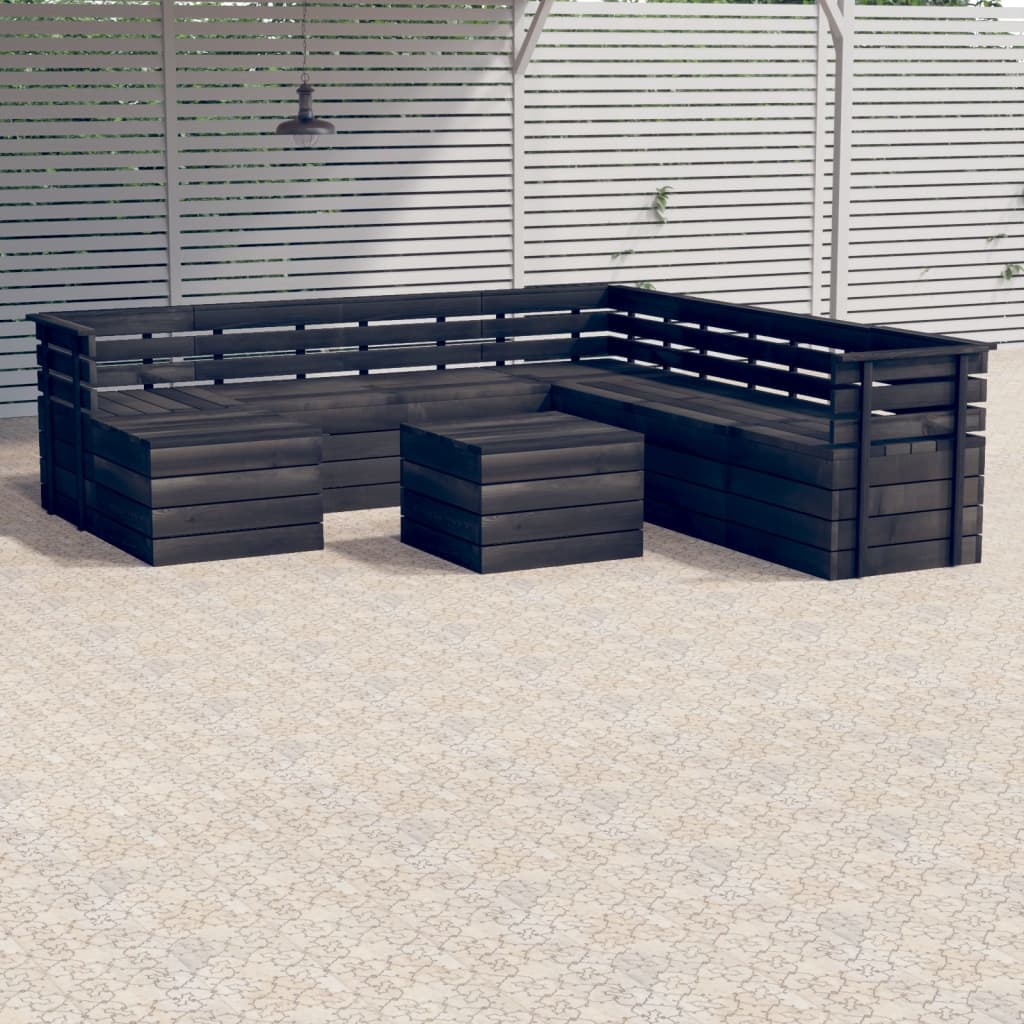vidaXL 9 Piece Garden Pallet Lounge Set Solid Pinewood Dark Grey