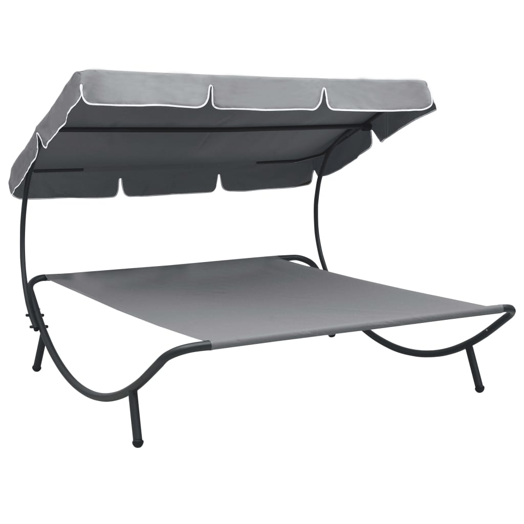 vidaXL Outdoor Lounge Bed with Canopy Grey