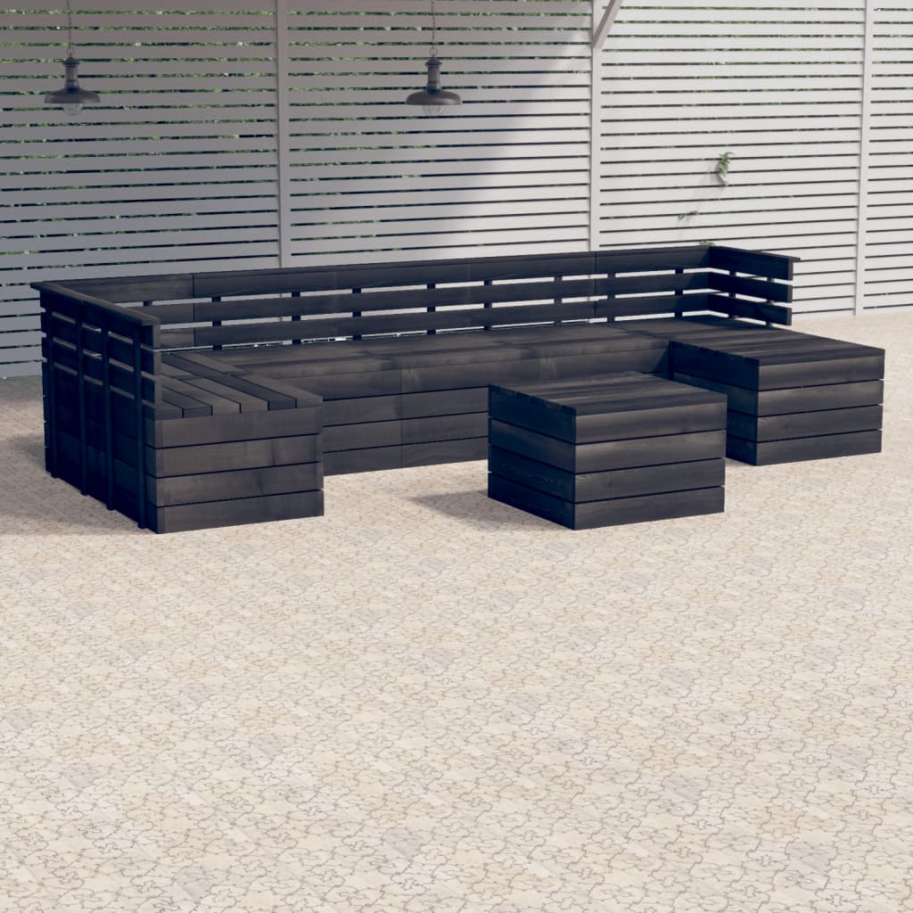 vidaXL 8 Piece Garden Pallet Lounge Set Solid Pinewood Dark Grey