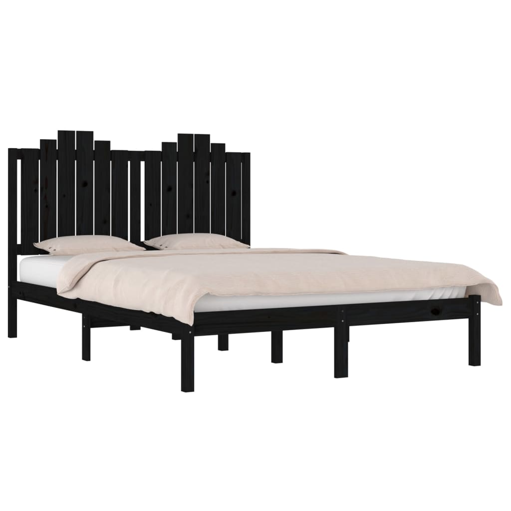 vidaXL Bed Frame Black Solid Wood Pine 120x190 cm Small Double