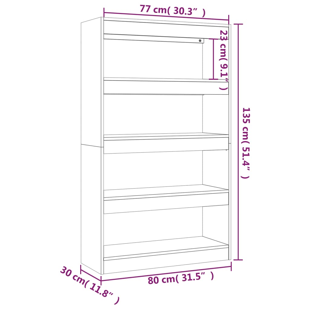 vidaXL Book Cabinet/Room Divider High Gloss White 80x30x135 cm Engineered Wood