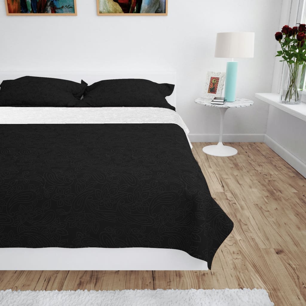 vidaXL Double-sided Quilted Bedspread 170x210 cm Black and White