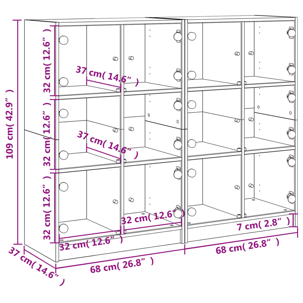 vidaXL Bookcase with Doors Smoked Oak 136x37x109 cm Engineered Wood