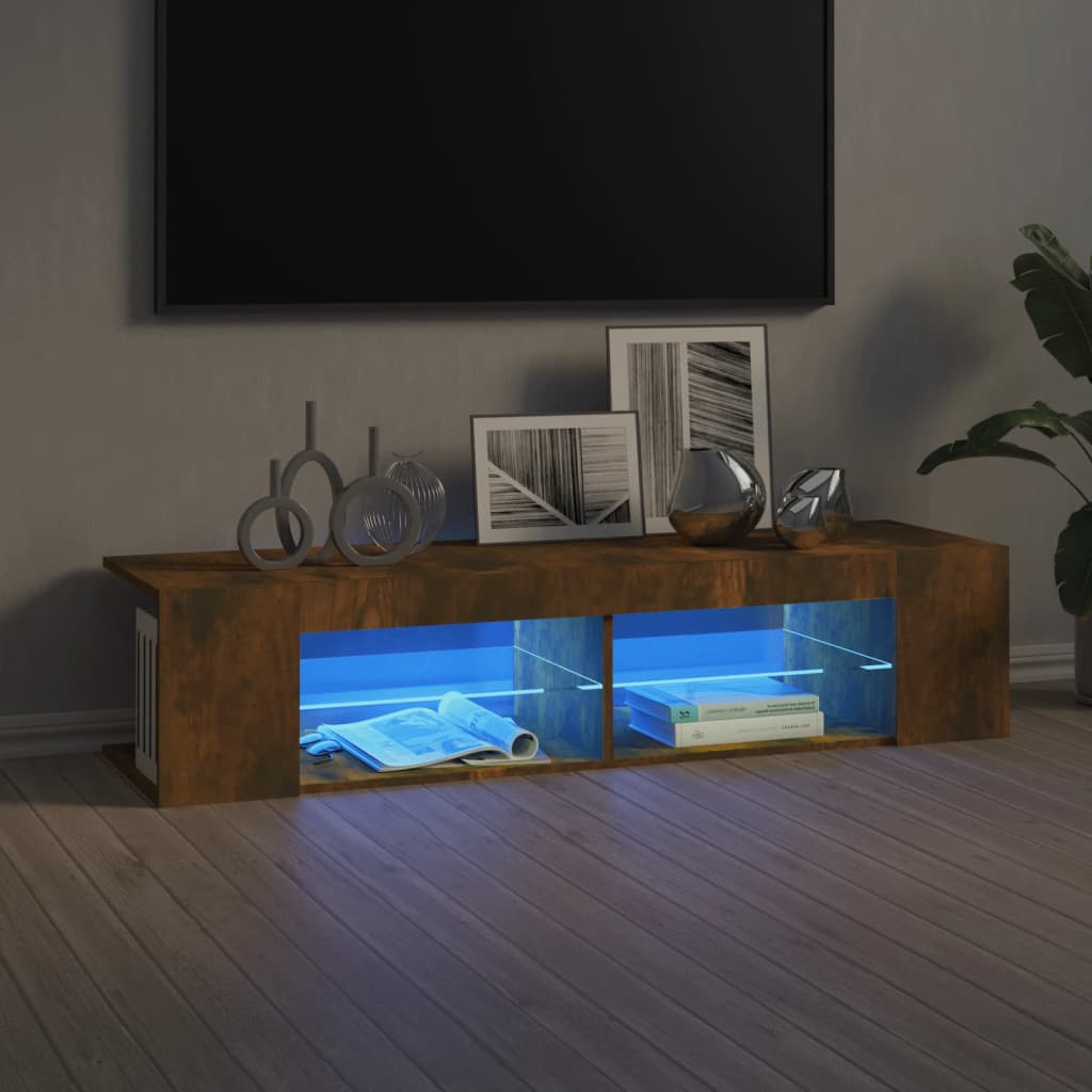 vidaXL TV Cabinet with LED Lights Smoked Oak 135x39x30 cm