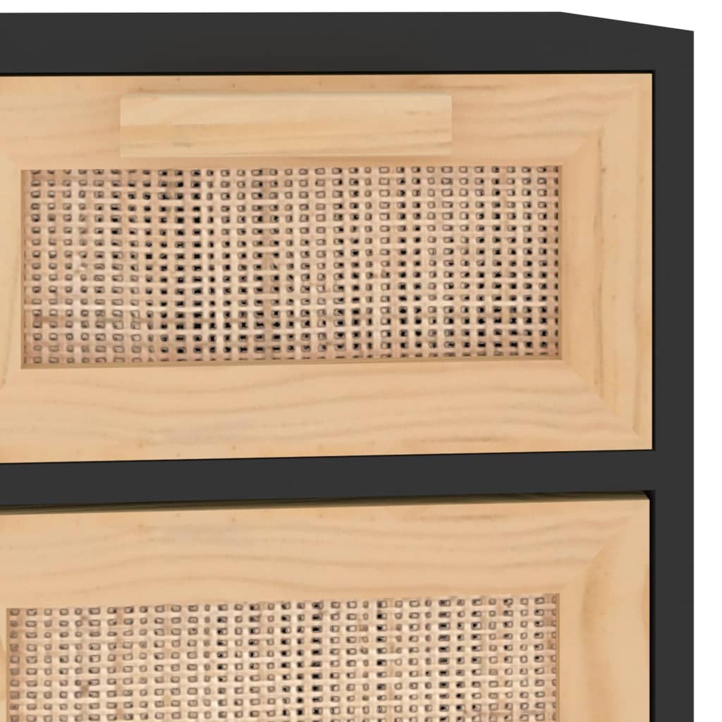 vidaXL Sideboard Black 60x30x75 cm Solid Wood Pine and Natural Rattan