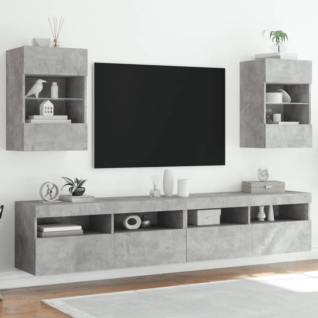 vidaXL TV Wall Cabinets with LED Lights 2 pcs Concrete Grey 40x30x60.5 cm