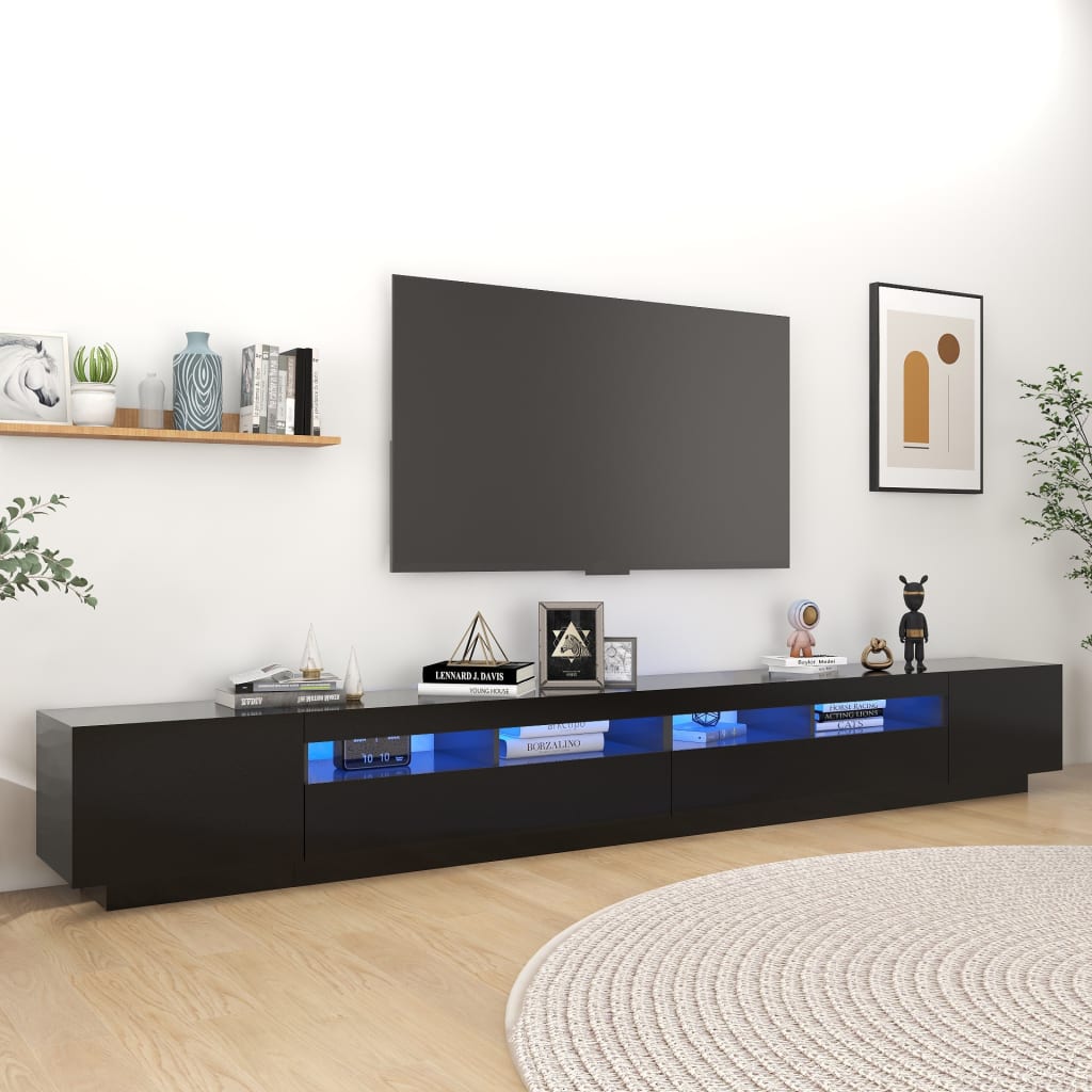 vidaXL TV Cabinet with LED Lights Black 300x35x40 cm