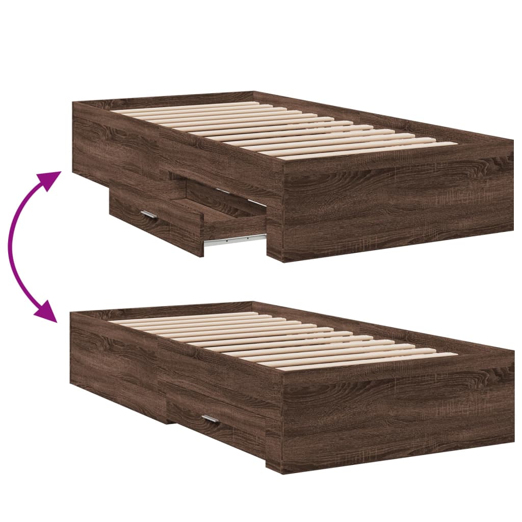 vidaXL Bed Frame with Drawers Brown Oak 135x190 cm Double Engineered Wood