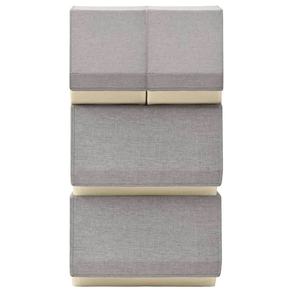 vidaXL Stackable Storage Box Set of 4 Pieces Fabric Grey & Cream