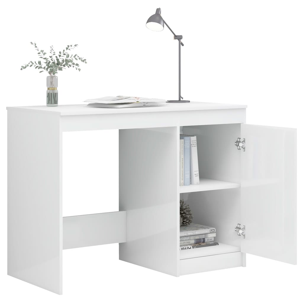 vidaXL Desk High Gloss White 140x50x76 cm Chipboard