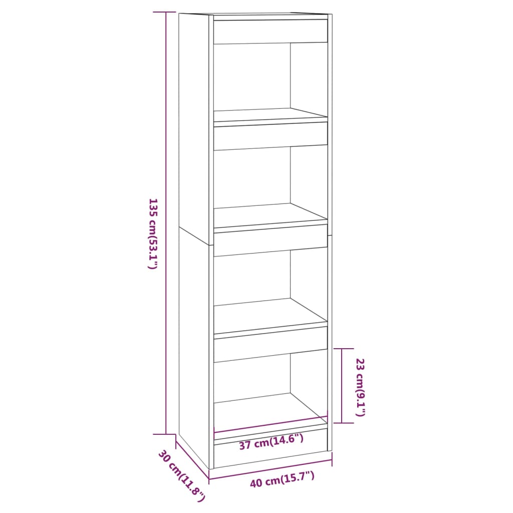 vidaXL Book Cabinet/Room Divider Grey Sonoma 40x30x135 cm
