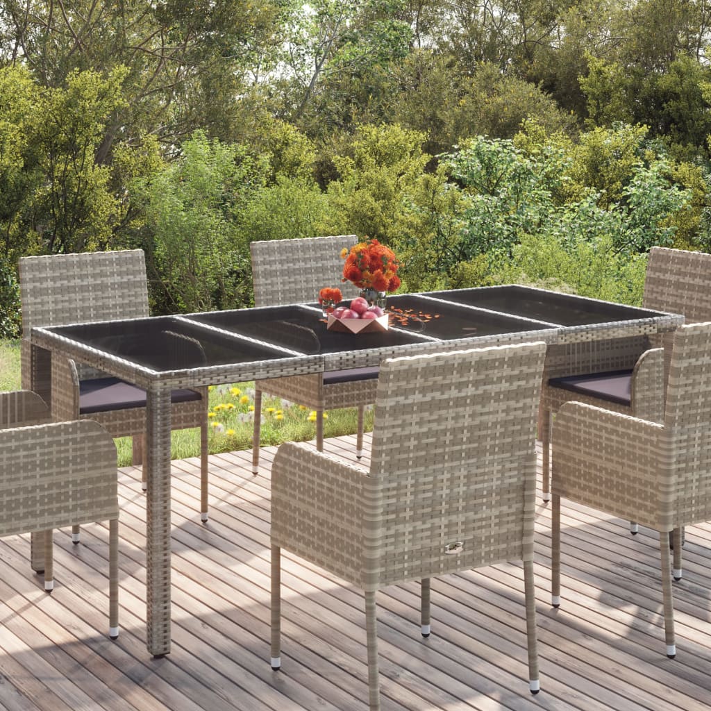 vidaXL Garden Table with Glass Top Grey 190x90x75 cm Poly Rattan