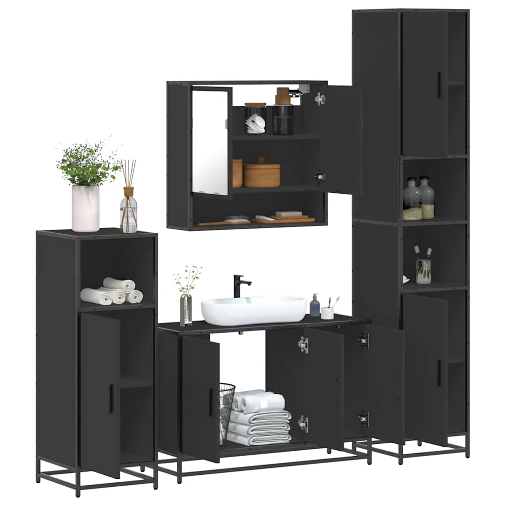 vidaXL 4 Piece Bathroom Furniture Set Black Engineered Wood | vidaXL.co.uk