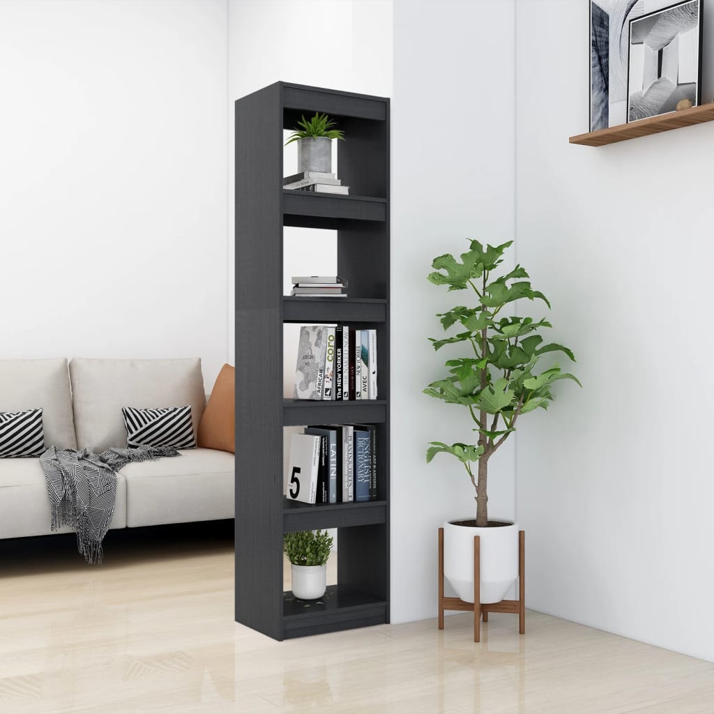 vidaXL Book Cabinet/Room Divider Grey 40x30x167.5 cm Solid Pinewood