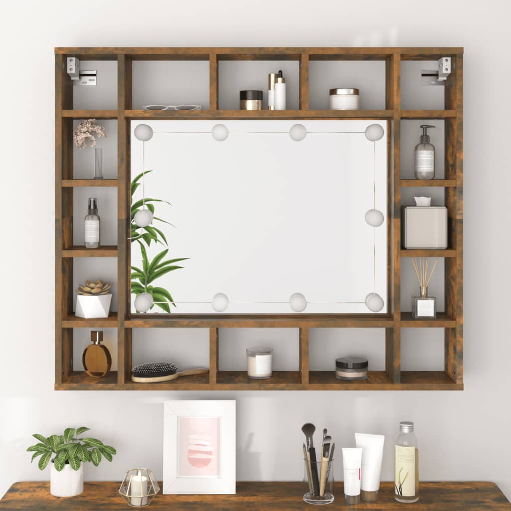 vidaXL Mirror Cabinet with LED Smoked Oak 91x15x76.5 cm