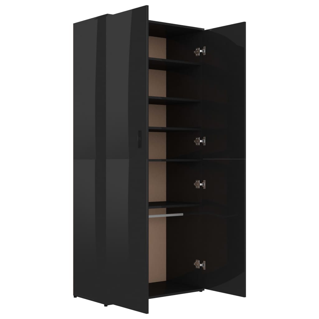vidaXL Shoe Cabinet High Gloss Black 80x39x178 cm Chipboard