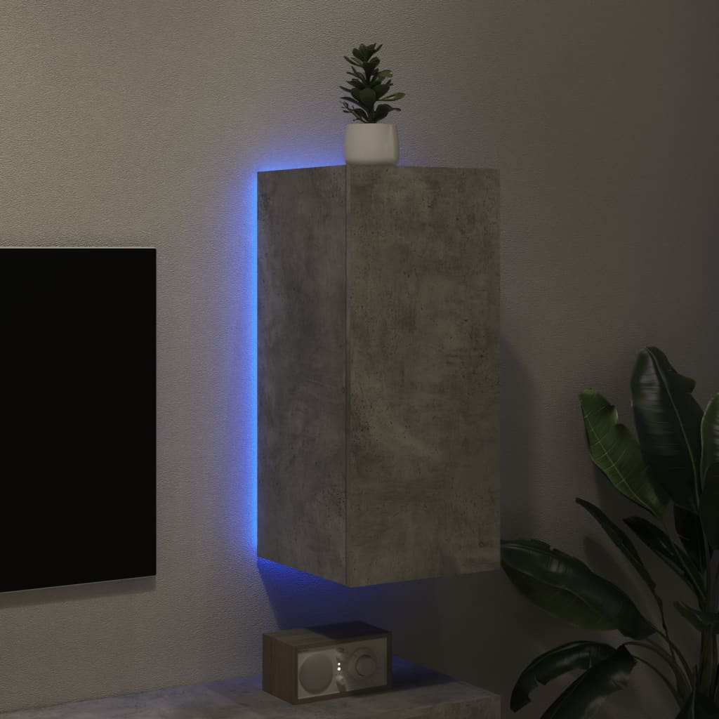 vidaXL TV Wall Cabinet with LED Lights Concrete Grey 30.5x35x70 cm