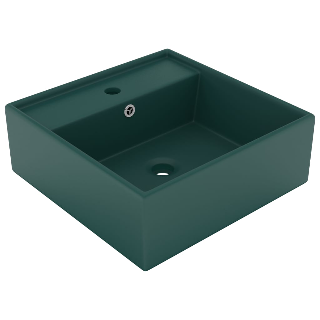 vidaXL Luxury Basin Overflow Square Matt Dark Green 41x41 cm Ceramic