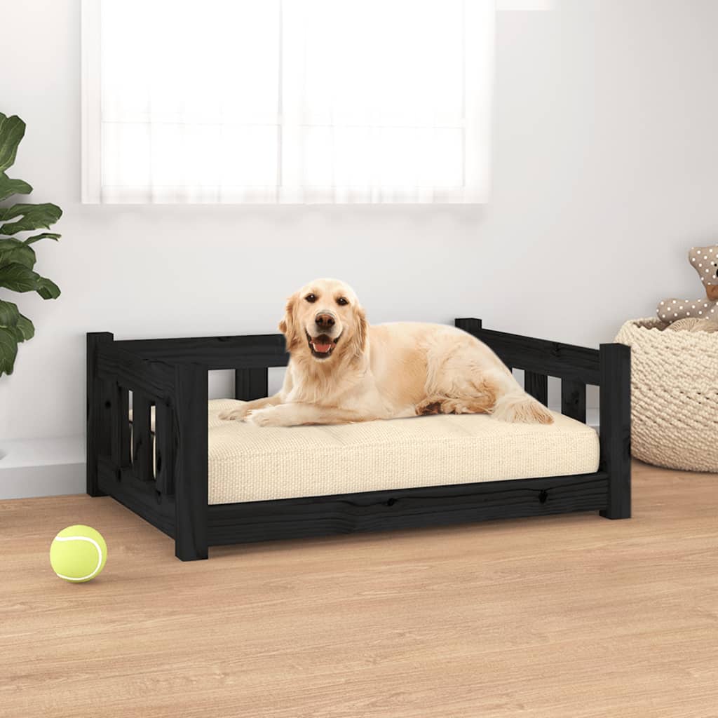 vidaXL Dog Bed Black 75.5x55.5x28 cm Solid Wood Pine
