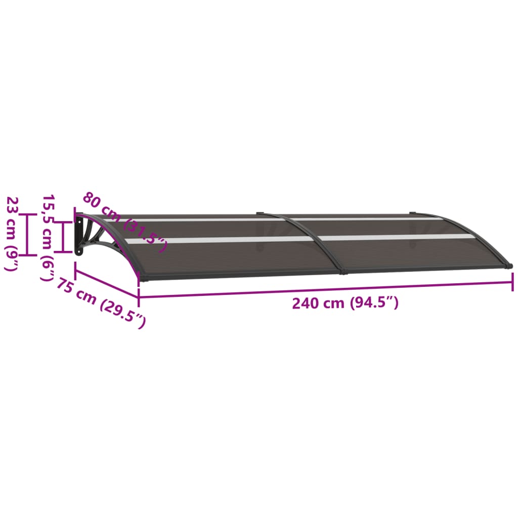 vidaXL Door Canopy Black 240x75 cm PC