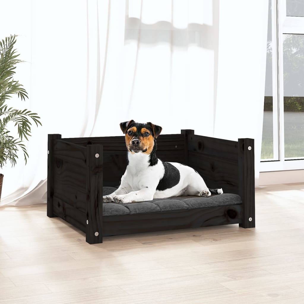 vidaXL Dog Bed Black 55.5x45.5x28 cm Solid Pine Wood