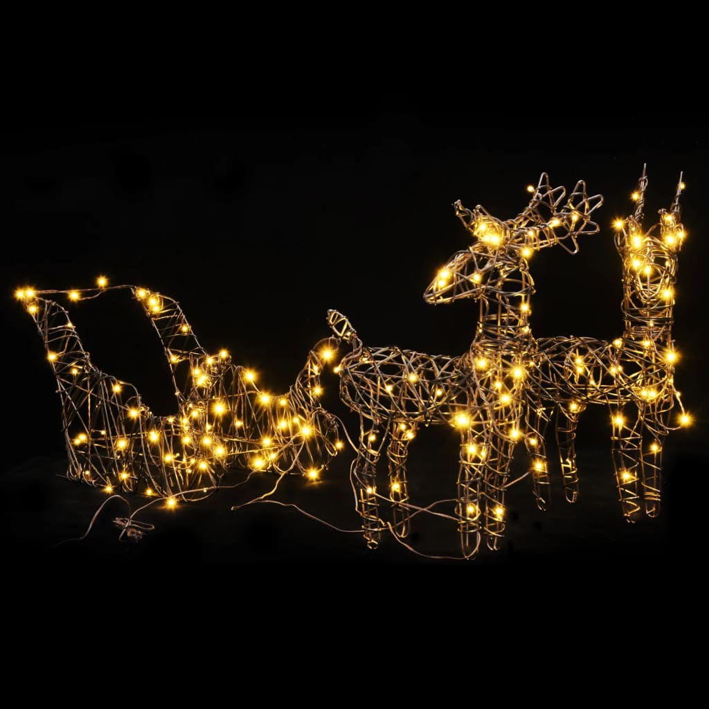 vidaXL Christmas Decoration Reindeer&Sleigh 160 LEDs Warm White Rattan