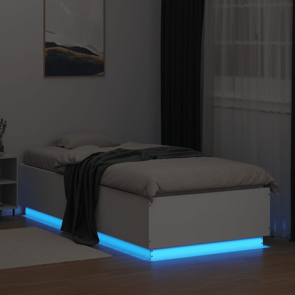 vidaXL Bed Frame with LED Lights White 90x200 cm Engineered Wood