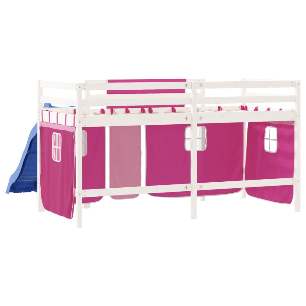 vidaXL Kids' Loft Bed with Curtains Pink 80x200 cm Solid Wood Pine