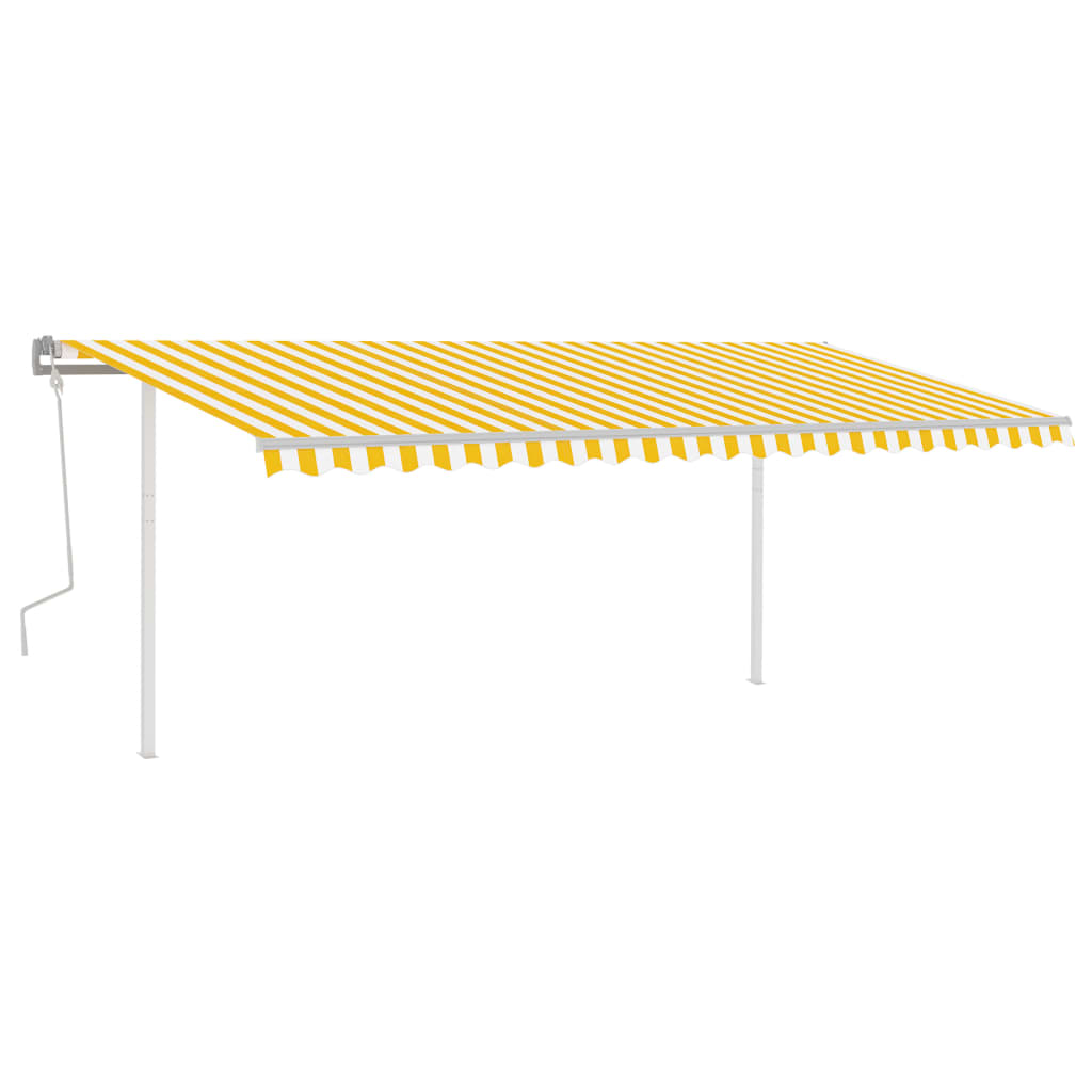 vidaXL Manual Retractable Awning with Posts 5x3.5 m Yellow and White