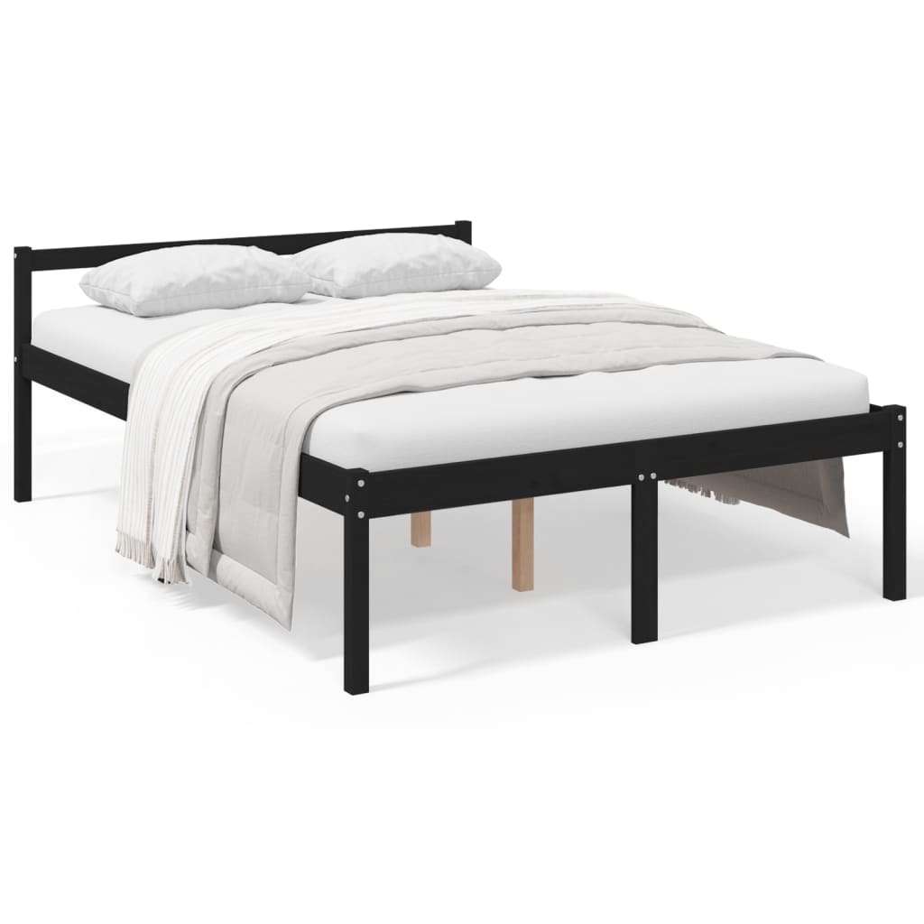 vidaXL Bed Frame Black 120x190 cm Small Double Solid Wood Pine