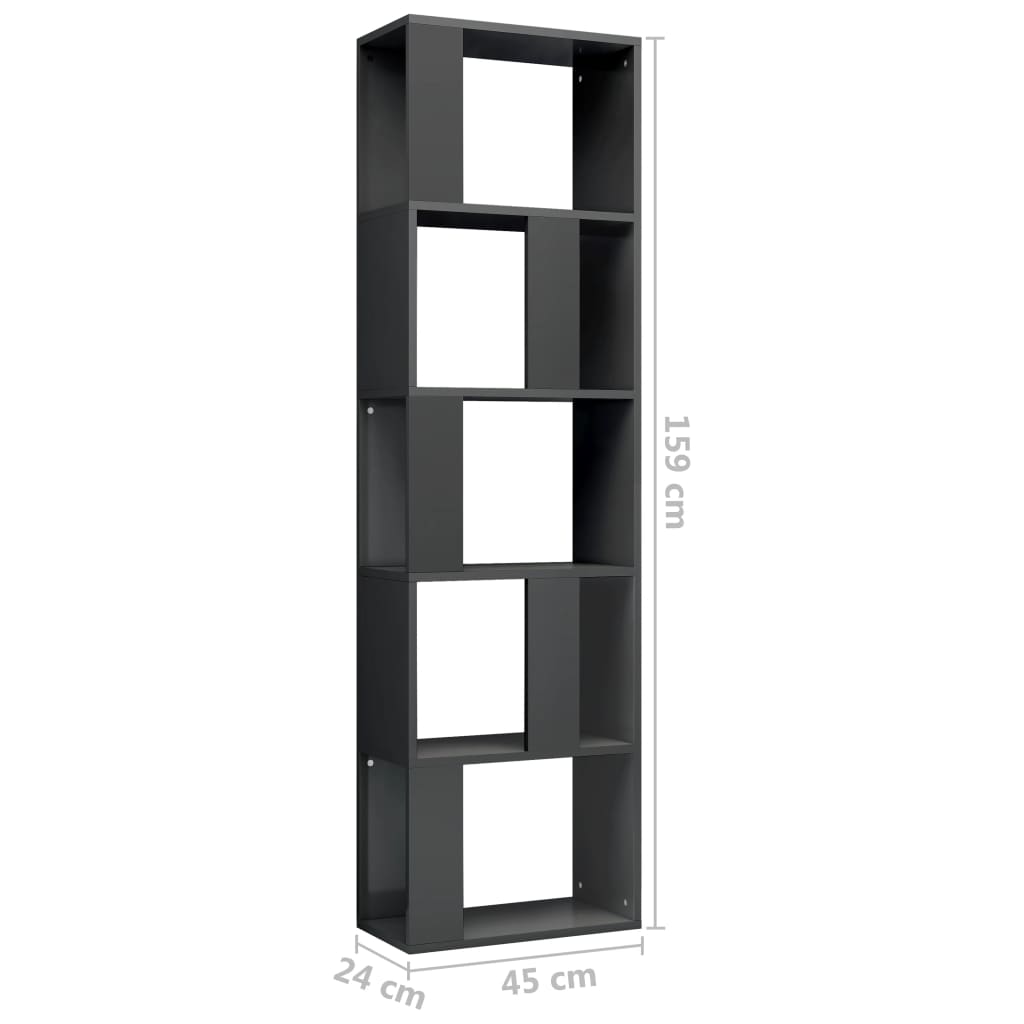 vidaXL Book Cabinet/Room Divider High Gloss Grey 45x24x159 cm Engineered Wood