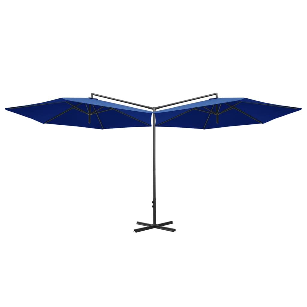 vidaXL Double Parasol with Steel Pole Azure Blue 600 cm