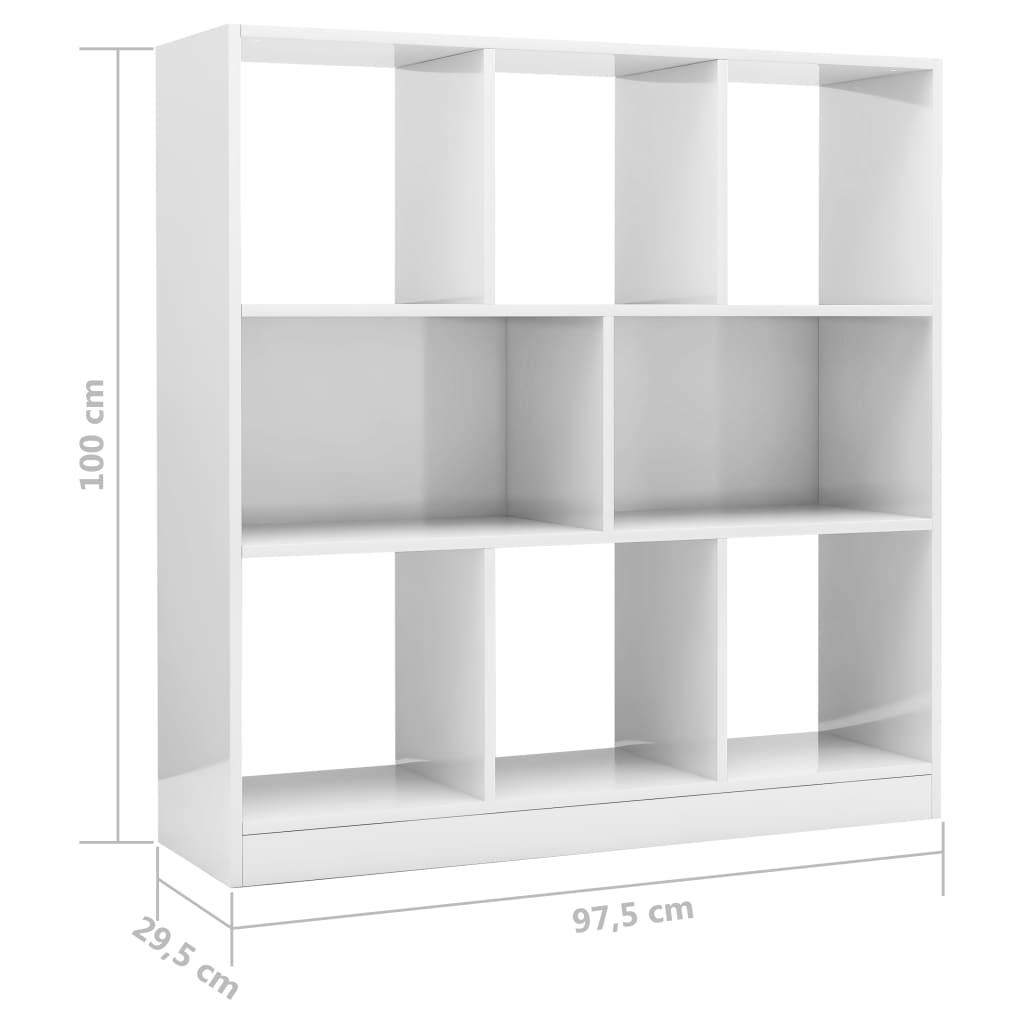 vidaXL Book Cabinet High Gloss White 97.5x29.5x100 cm Engineered Wood