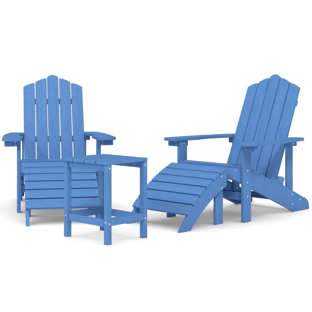 vidaXL Garden Adirondack Chairs with Footstool & Table HDPE Aqua Blue