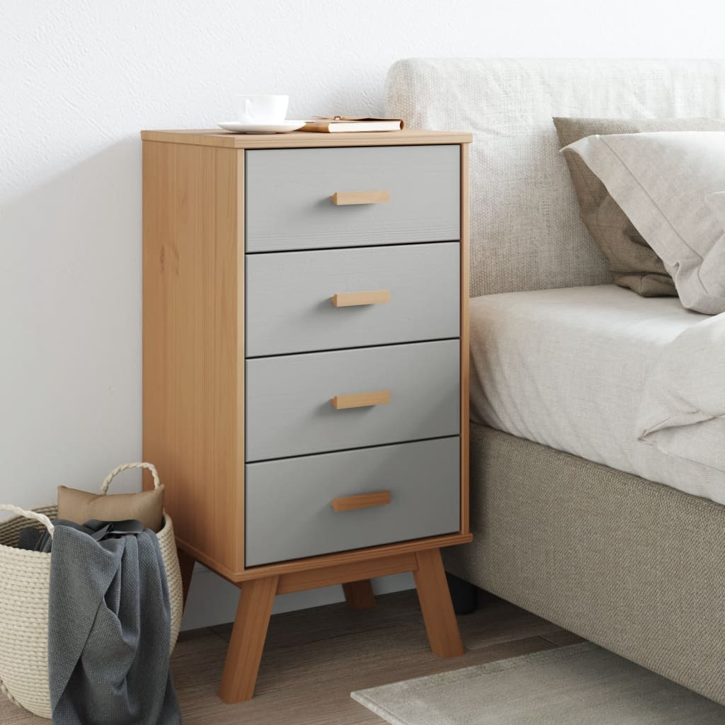vidaXL Bedside Cabinet OLDEN Grey and Brown Solid Wood Pine