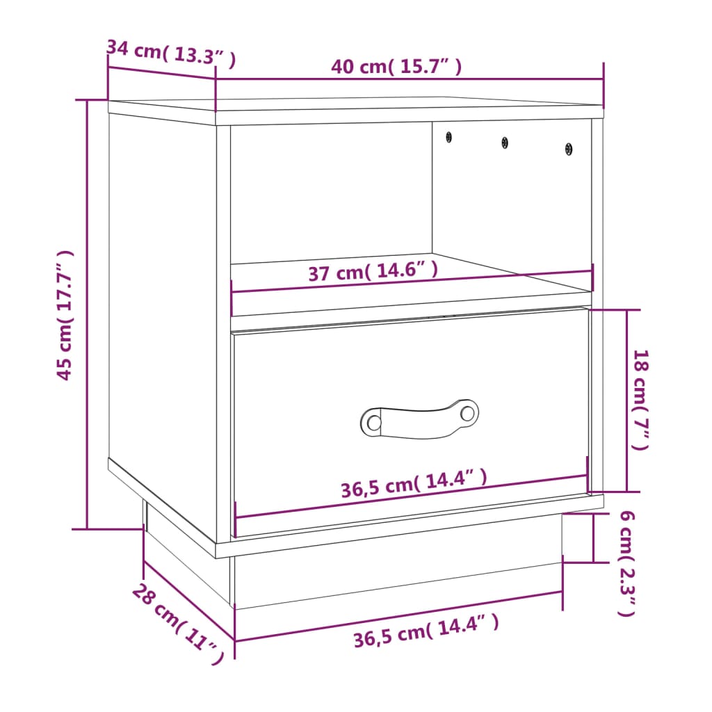 vidaXL Bedside Cabinet White 40x34x45 cm Solid Wood Pine