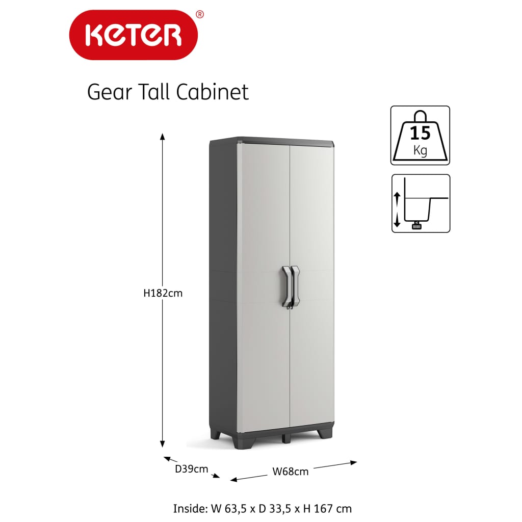 Keter Storage Cabinet with shelves Gear Black and Grey 182 cm