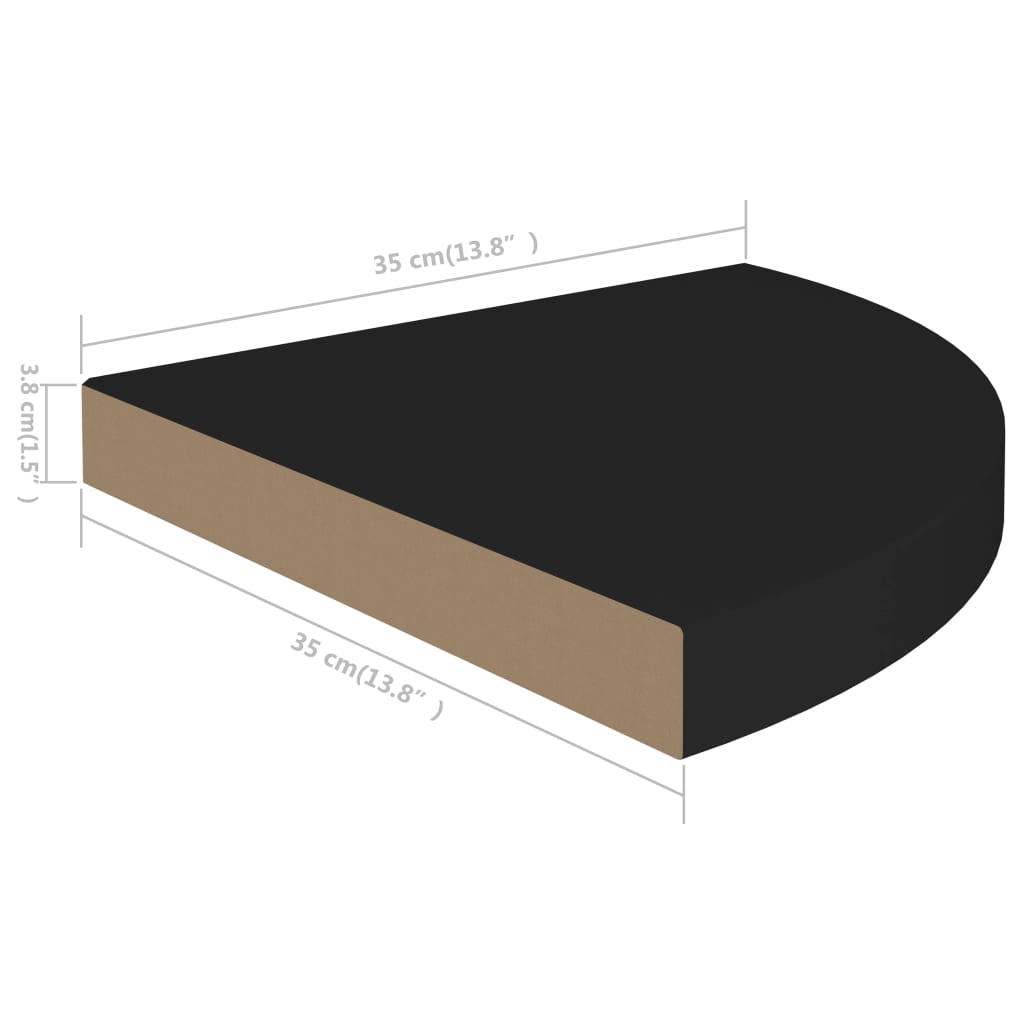vidaXL Floating Corner Shelf Black 35x35x3.8 cm MDF